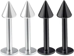 bodyjewelrytrend 4pcs 16g Labret Stud Lip Ring Cartilage Tragus Snakebite Monroe Triple Forward Helix Conch Medusa Lobe Black Spike Pick Size