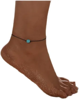 Bohemian Turquoise Anklet Bracelet Black Woven Rope Turquoise Ankle Bracelet Turquoise Stone Chain Anklet Adjustable Wax Anklets Summer Beach Foot Chain Jewelry for Women