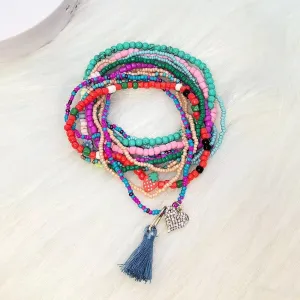 Boho Beaded Anklets for Women Y2K Heart Rhinestone Multicolor Layered Bracelet Anklets Tassel Pendant Colorful Rainbow Ankle Foot Beach Summer Jewelry