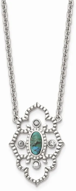 Bonyak Jewelry Stainless Steel Polished CZ & Imitation Turquoise w/ 2in ext Necklace in Stainl