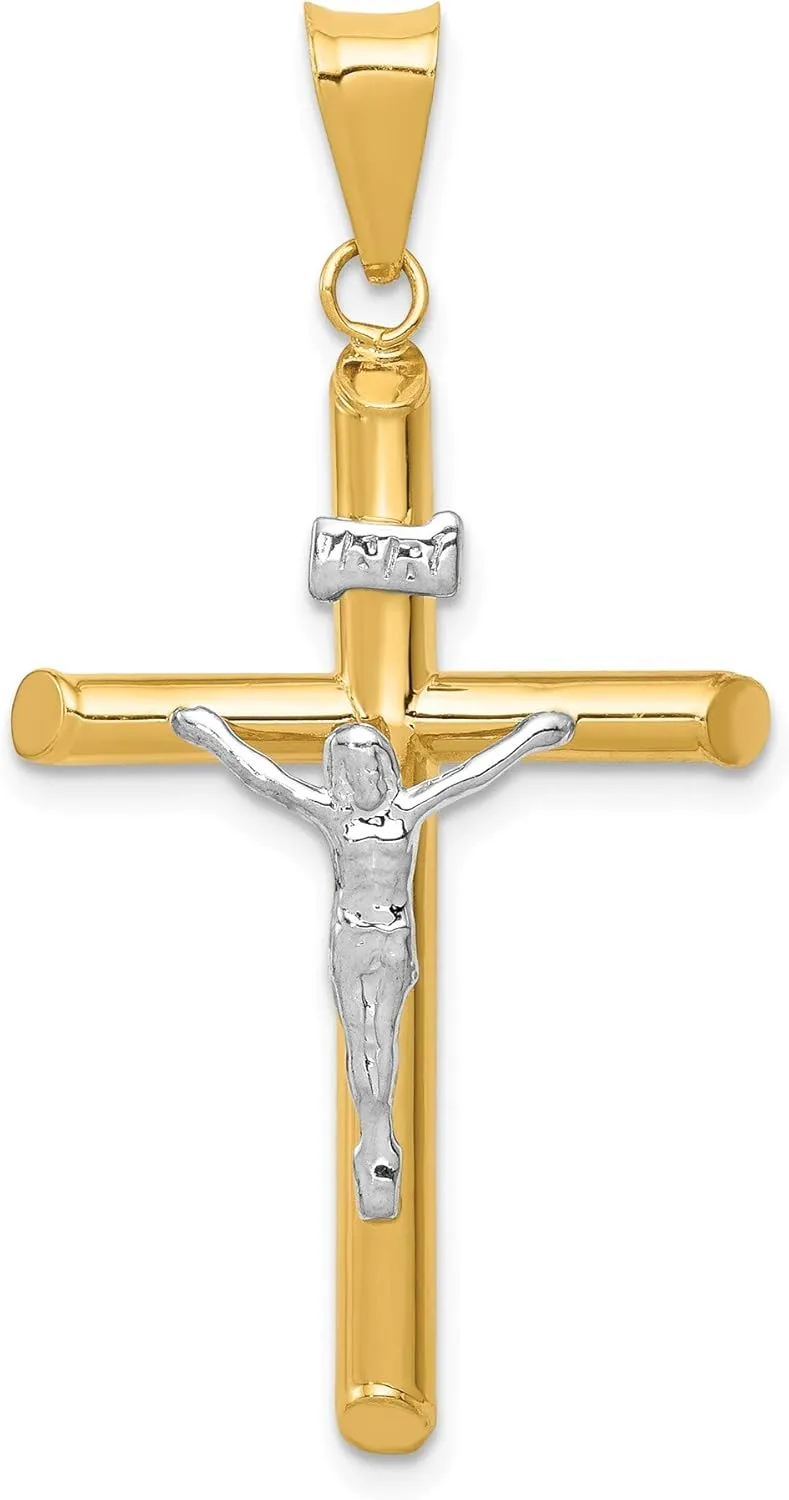 Bonyak Jewelry Two-Tone Polished Jesus Crucifix Pendant in 14K Yellow & White Gold Enchanting