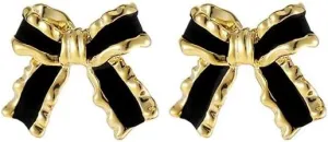 Bow Earrings for Women Cute Enamel Bow Stud Earrings Trendy Coquette Ribbon Bowknot Earrings Dainty Minimalist Simple Black Metal Bow Tie Earrings Fashion Birthday Christmas Jewelry Gifts