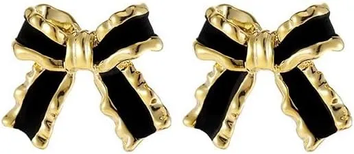 Bow Earrings for Women Cute Enamel Bow Stud Earrings Trendy Coquette Ribbon Bowknot Earrings Dainty Minimalist Simple Black Metal Bow Tie Earrings Fashion Birthday Christmas Jewelry Gifts