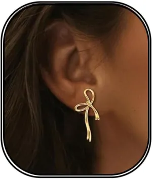 Bow Earrings for Women Pearl Earrings Gold Hoop Earrings Silver Gold Plated Earrings,Cute Small Bow Stud Ribbon Earrings, Hypoallergenic Dainty Huggie Drop Dangle Bow Lovers Earrings Jewelry Gifts ,Coquette