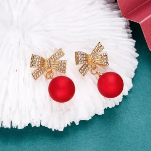 Bow Pearl Earrings Ribbon Bowknot Stud Earring Sparkly Rhinestone Bow Earrings Dangle for Women Pearl Jewelry