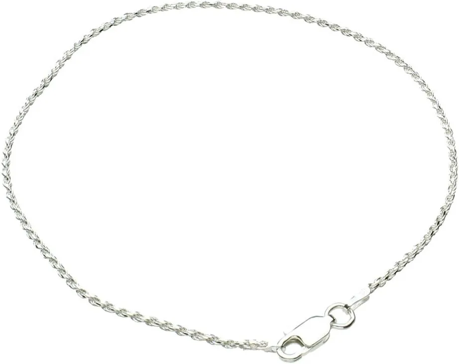 Bracelets, Anklets by Joyful Creations Sterling Silver 1.5mm Diamond-Cut Rope Nickel Free Chain Anklet Italy, 10"