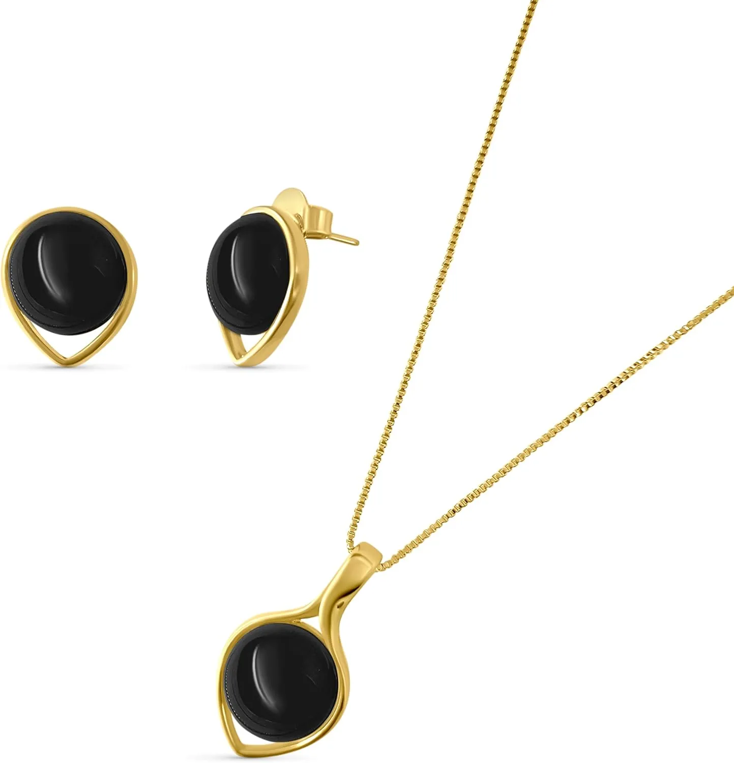 Brazilian Designed Gold Plated Earrings and Necklace with gemstones - Comfy Hypoallergenic Statement Jewelry set for Women 3/4 inch (1,8 cm) made in Brazil