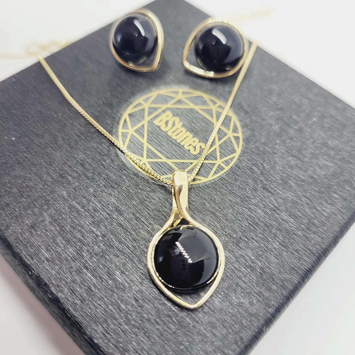 Brazilian Designed Gold Plated Earrings and Necklace with gemstones - Comfy Hypoallergenic Statement Jewelry set for Women 3/4 inch (1,8 cm) made in Brazil