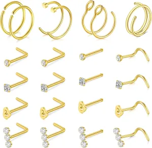 Briana Williams 18G 20G Nose Rings for Women Nose Piercings Nose Rings Hoops Nose Studs Surgical Steel Nose Ring Silver Gold Nose Piercing Jewelry