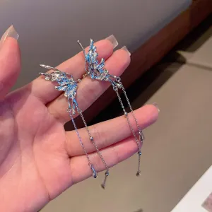 BSLVWG Ear Cuff for Women No Piercing Dainty Tassel Style Zircon Earrings Sparkling Zircon No Piercing Butterfly Ear Clip Silver Wrap Rhinestone Tassel Long Ear Cuff Earrings Jewelry Gifts for Women