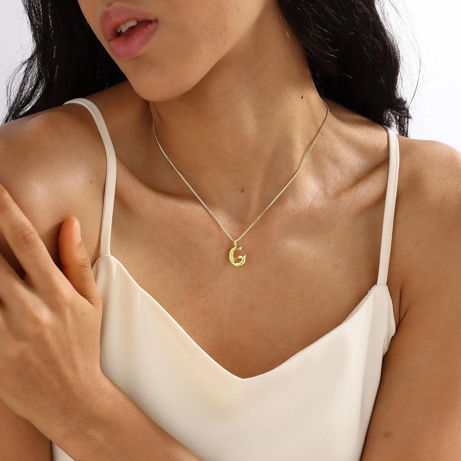 Bubble Gold Silver Letter Necklace Initial Necklaces for Women Trendy 14K Dainty Charm Pendant Name Necklace Personalized Jewelry Gift for Women Teen