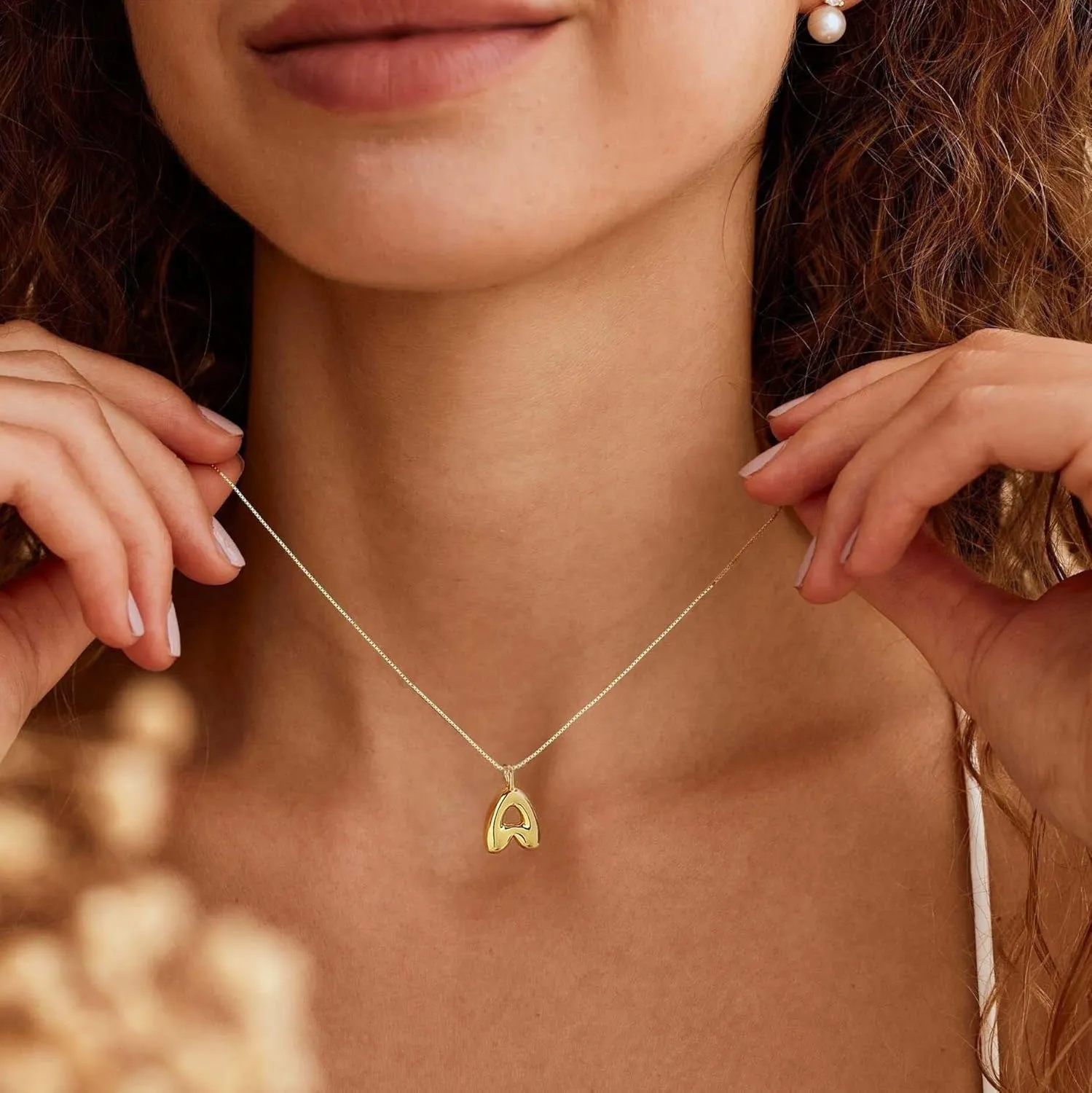 Bubble Gold Silver Letter Necklace Initial Necklaces for Women Trendy 14K Dainty Charm Pendant Name Necklace Personalized Jewelry Gift for Women Teen