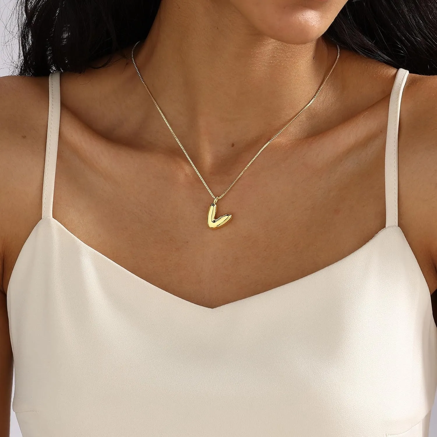 Bubble Gold Silver Letter Necklace Initial Necklaces for Women Trendy 14K Dainty Charm Pendant Name Necklace Personalized Jewelry Gift for Women Teen