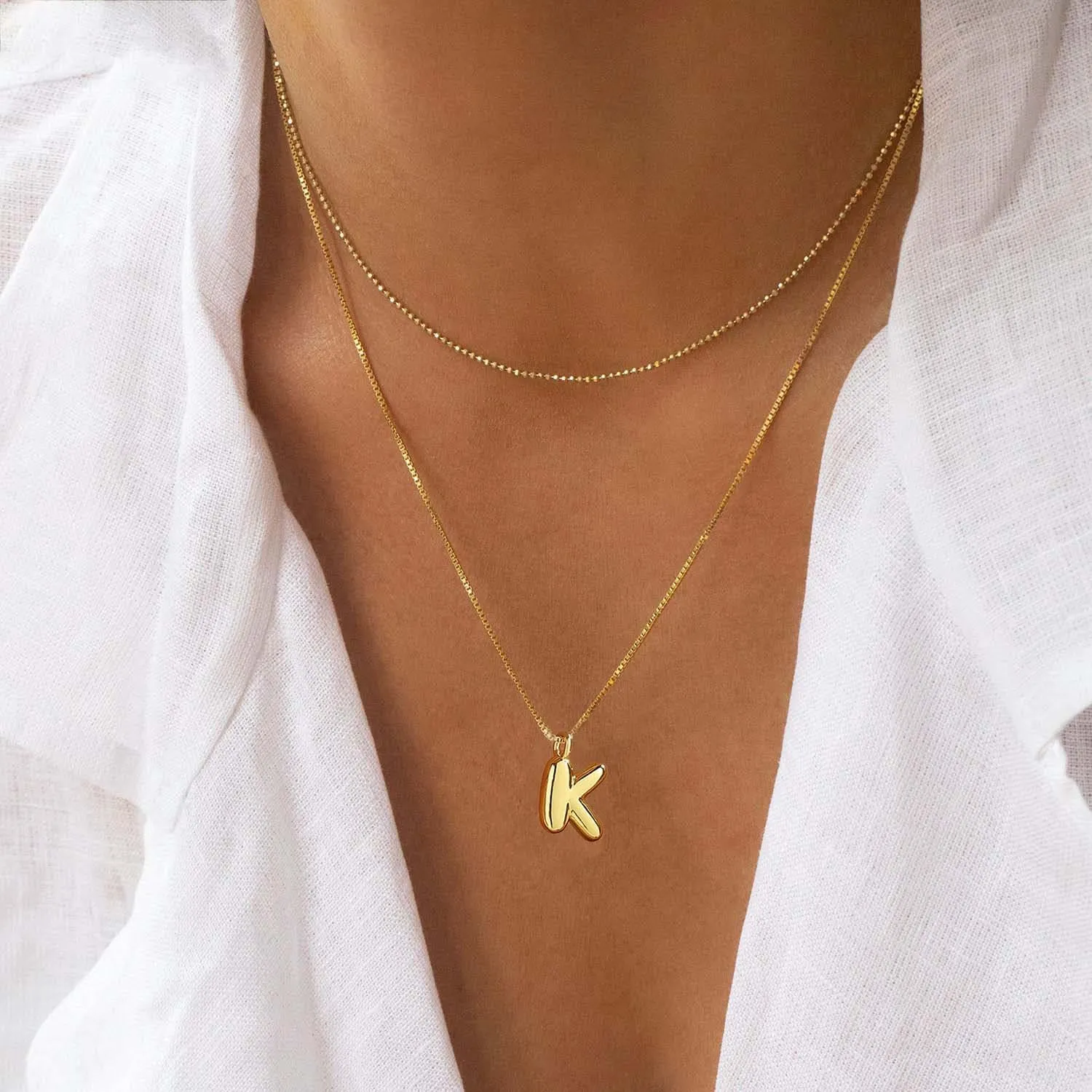 Bubble Gold Silver Letter Necklace Initial Necklaces for Women Trendy 14K Dainty Charm Pendant Name Necklace Personalized Jewelry Gift for Women Teen