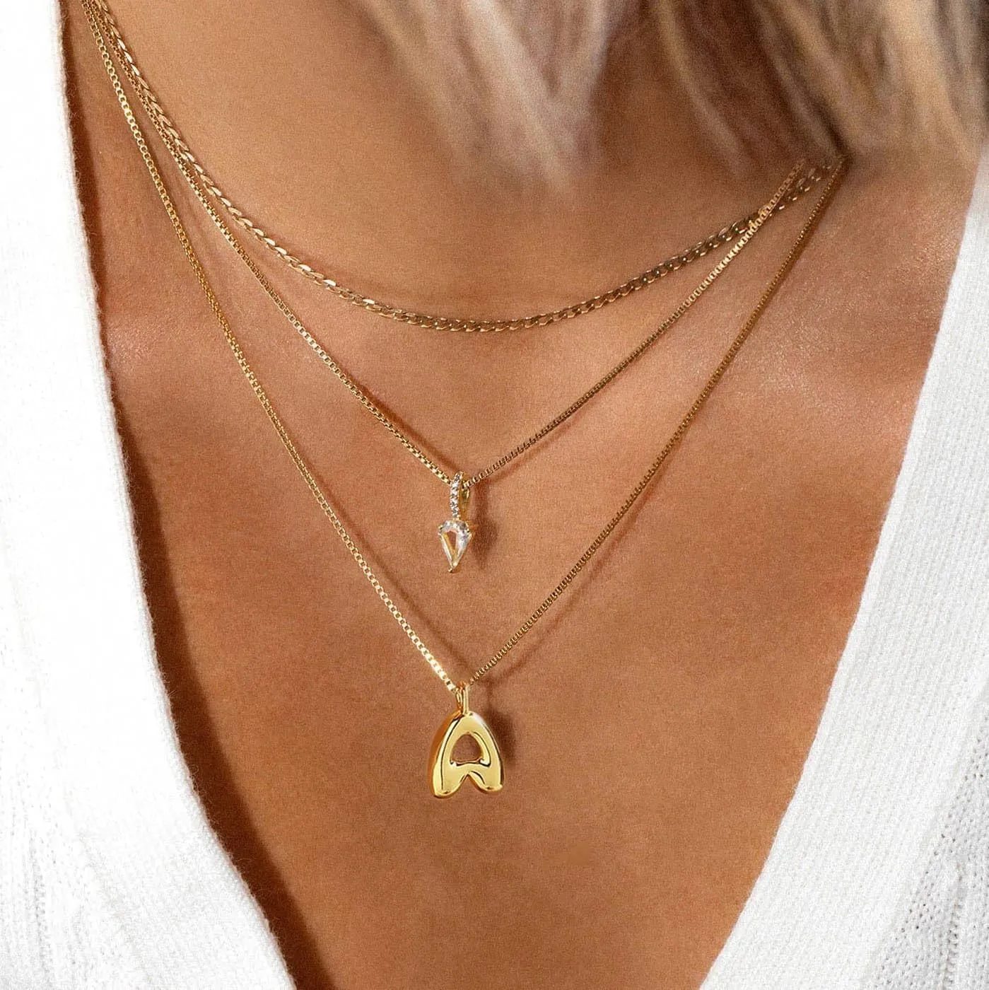 Bubble Gold Silver Letter Necklace Initial Necklaces for Women Trendy 14K Dainty Charm Pendant Name Necklace Personalized Jewelry Gift for Women Teen