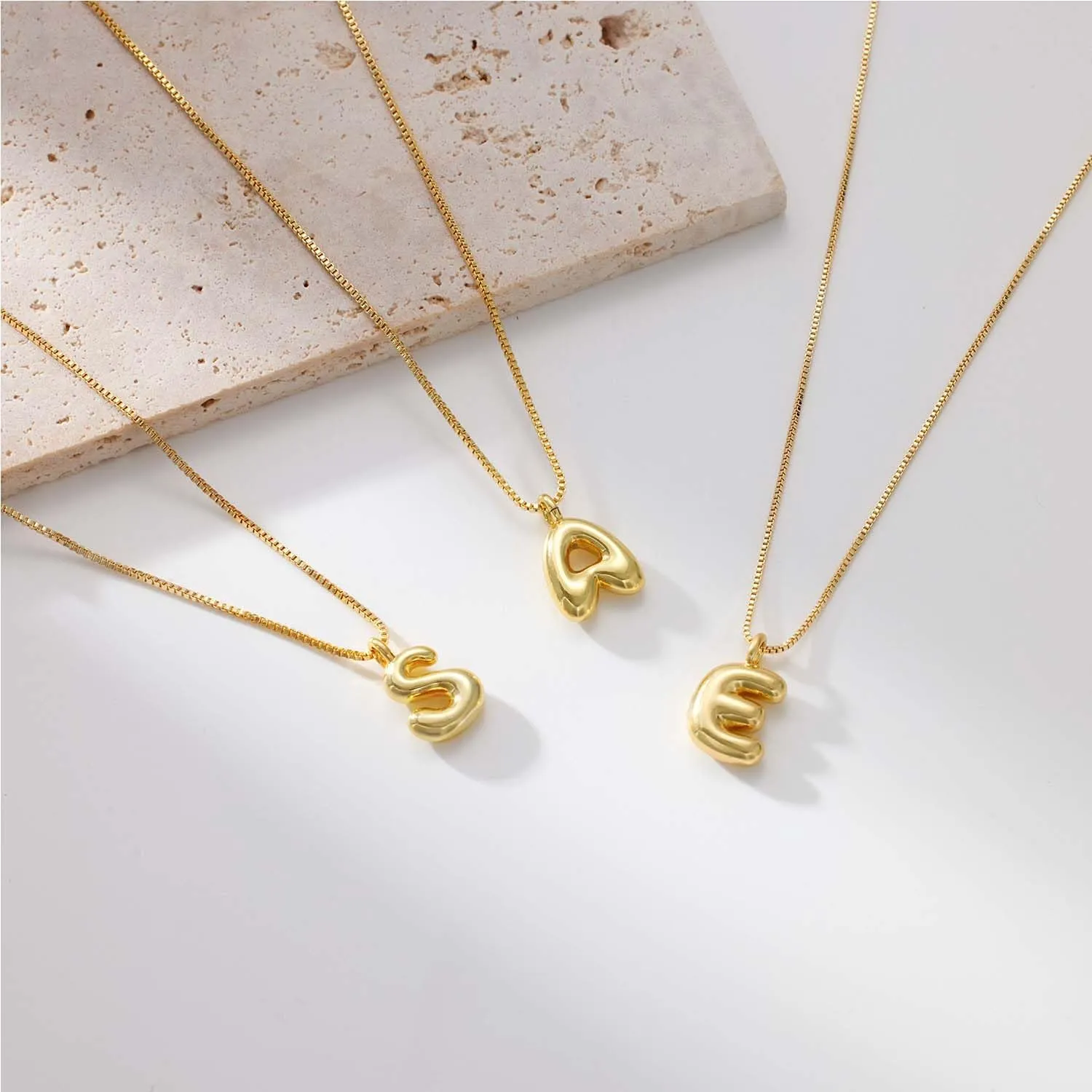 Bubble Gold Silver Letter Necklace Initial Necklaces for Women Trendy 14K Dainty Charm Pendant Name Necklace Personalized Jewelry Gift for Women Teen