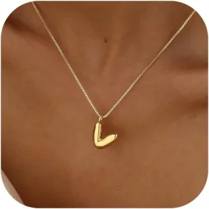 Bubble Gold Silver Letter Necklace Initial Necklaces for Women Trendy 14K Dainty Charm Pendant Name Necklace Personalized Jewelry Gift for Women Teen