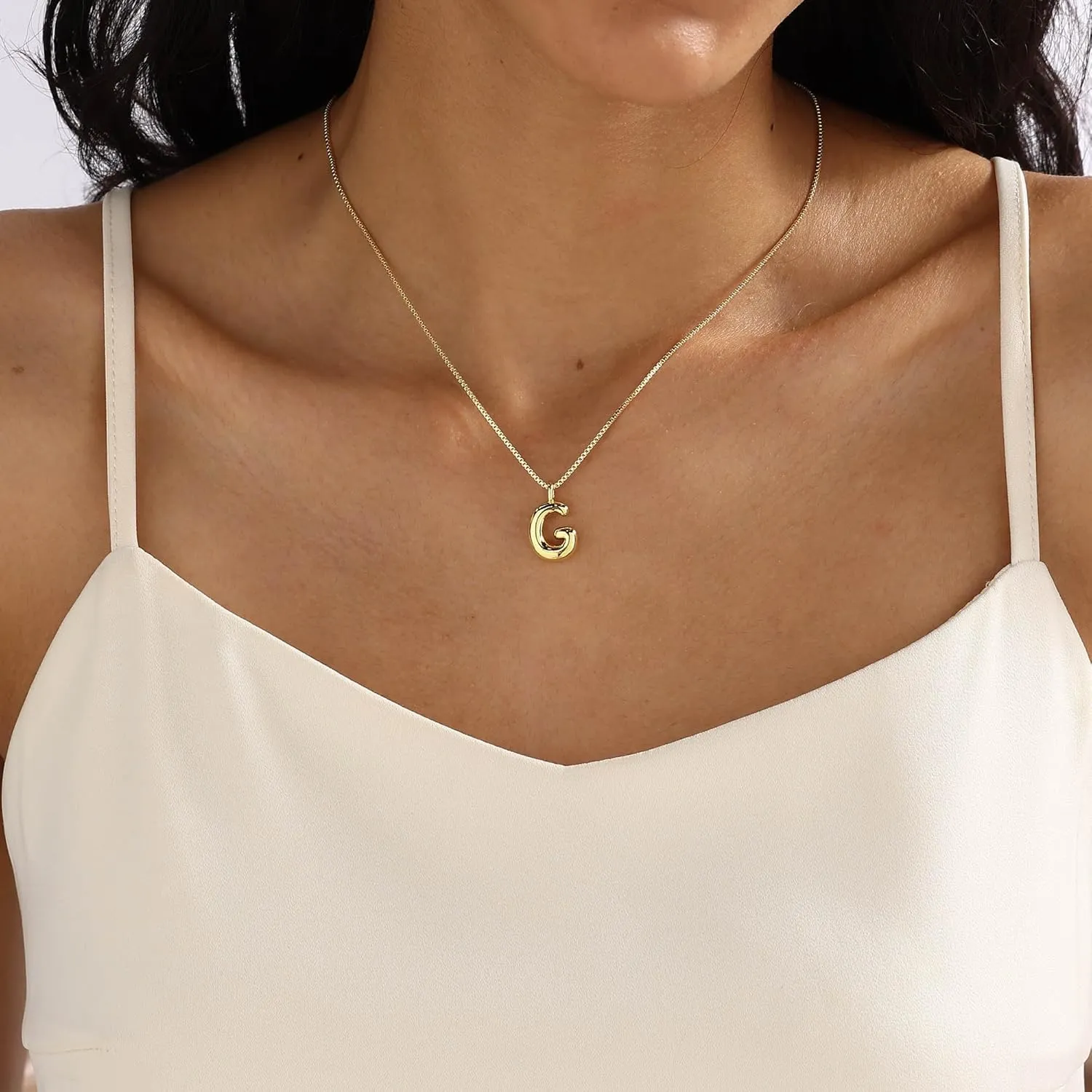 Bubble Gold Silver Letter Necklace Initial Necklaces for Women Trendy 14K Dainty Charm Pendant Name Necklace Personalized Jewelry Gift for Women Teen