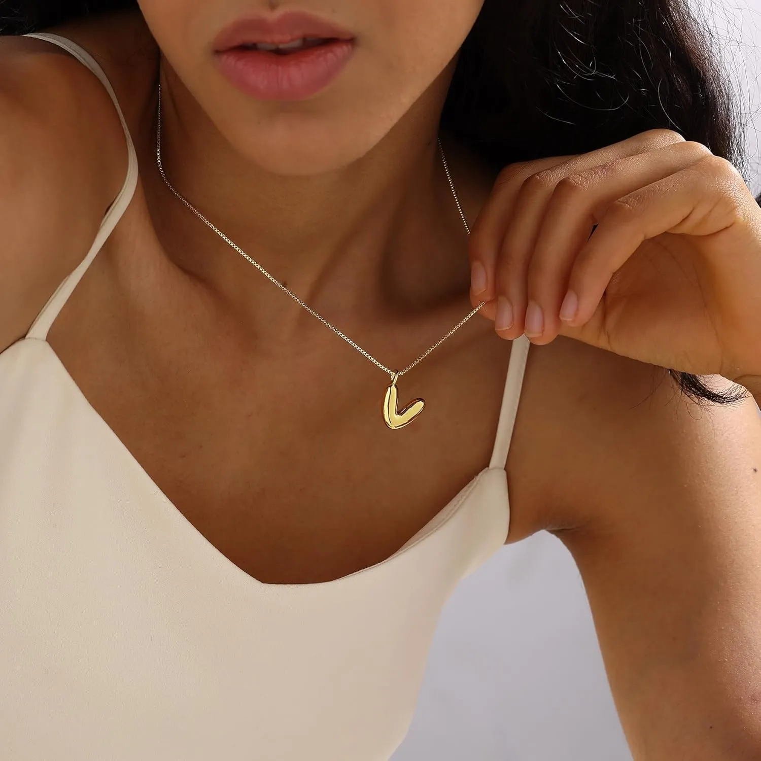 Bubble Gold Silver Letter Necklace Initial Necklaces for Women Trendy 14K Dainty Charm Pendant Name Necklace Personalized Jewelry Gift for Women Teen