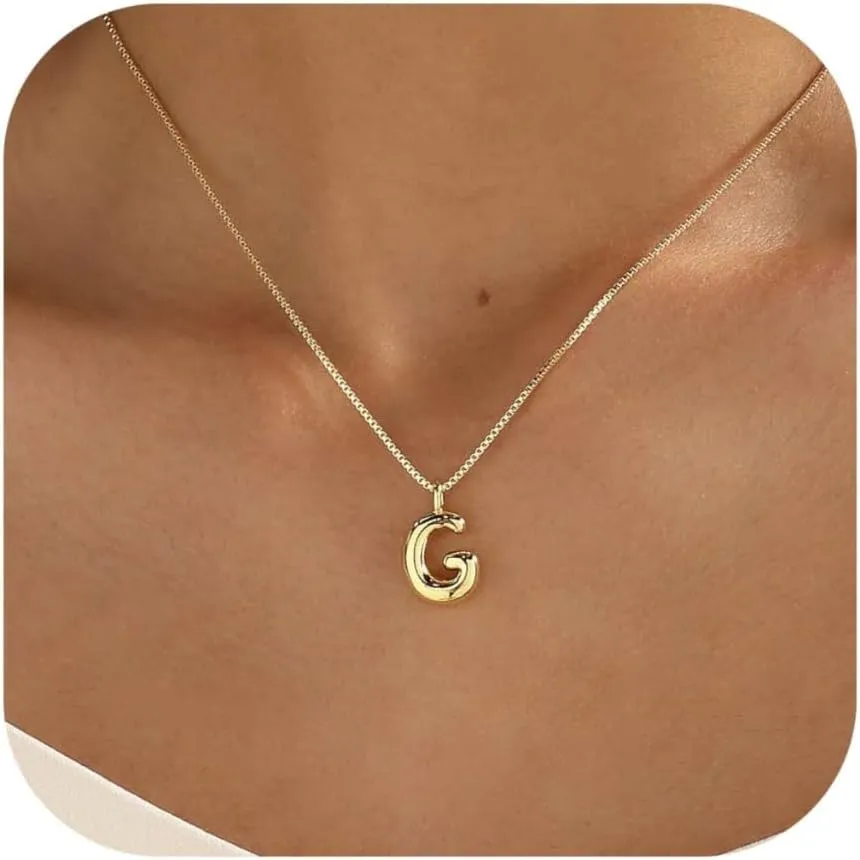 Bubble Gold Silver Letter Necklace Initial Necklaces for Women Trendy 14K Dainty Charm Pendant Name Necklace Personalized Jewelry Gift for Women Teen