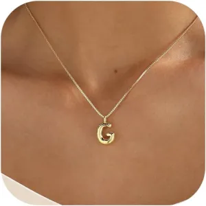 Bubble Gold Silver Letter Necklace Initial Necklaces for Women Trendy 14K Dainty Charm Pendant Name Necklace Personalized Jewelry Gift for Women Teen