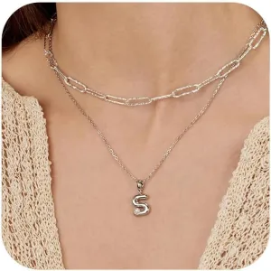 Bubble Letter Necklace Balloon Initial Necklaces for Women Girls Sterling Silver Post Dainty Name Bubble Pendant Personalized Jewelry Gift