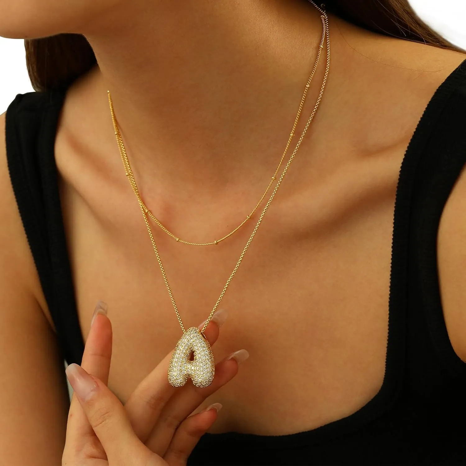 Bubble Letter Necklace Gold for WomenLayered Plated Initial Pendant Puffy Zircon Name Personalized Necklaces Fashion Jewelry for Gifts