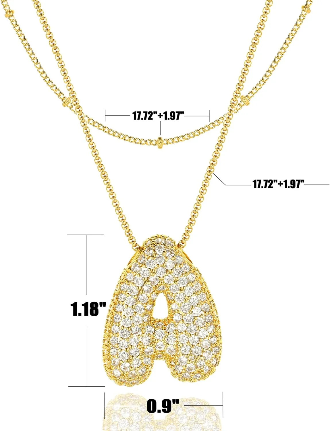 Bubble Letter Necklace Gold for WomenLayered Plated Initial Pendant Puffy Zircon Name Personalized Necklaces Fashion Jewelry for Gifts