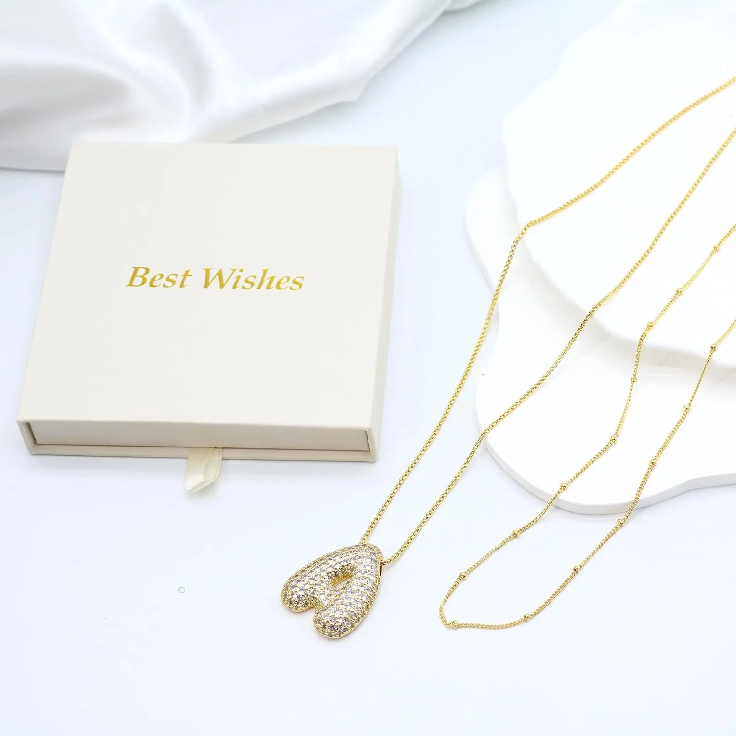 Bubble Letter Necklace Gold for WomenLayered Plated Initial Pendant Puffy Zircon Name Personalized Necklaces Fashion Jewelry for Gifts