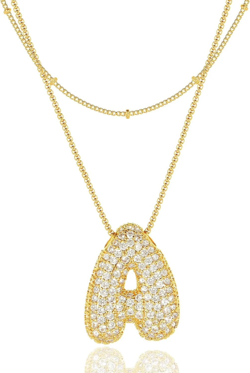 Bubble Letter Necklace Gold for WomenLayered Plated Initial Pendant Puffy Zircon Name Personalized Necklaces Fashion Jewelry for Gifts