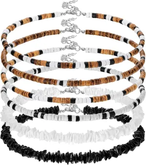 Bucherry 6 Pcs Puka Shell Necklace Summer Beach Surfer Necklace Hawaiian Seashell Bead Choker for Men Women Jewelry with Extended Chain