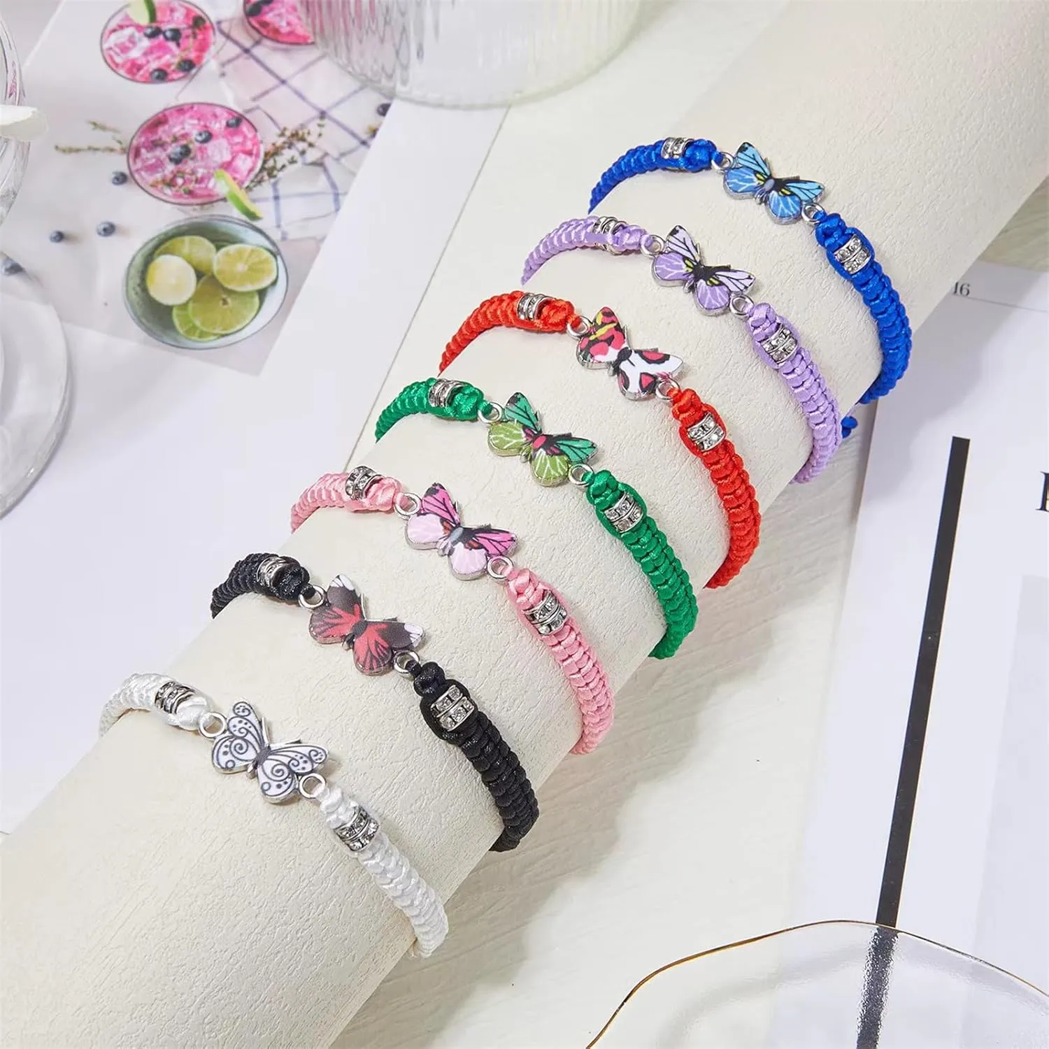 Butterfly Bracelets for Women Colorful Charm Woven Adjustable Strings Butterfly Bracelets Cute Handmade Boho Adjustable Braided Rope for Couple Women Friendship BFF Party Family Jewelry