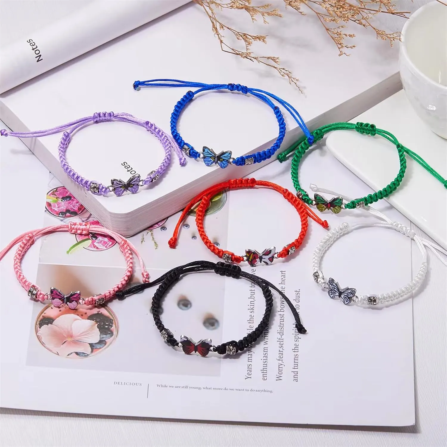 Butterfly Bracelets for Women Colorful Charm Woven Adjustable Strings Butterfly Bracelets Cute Handmade Boho Adjustable Braided Rope for Couple Women Friendship BFF Party Family Jewelry