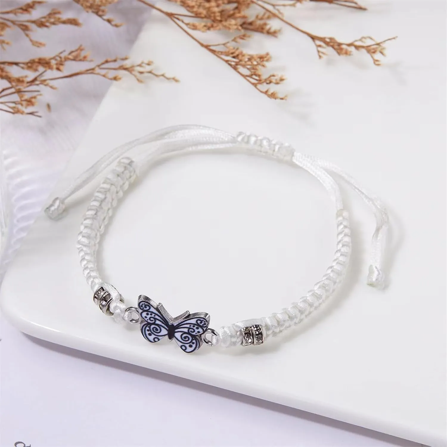 Butterfly Bracelets for Women Colorful Charm Woven Adjustable Strings Butterfly Bracelets Cute Handmade Boho Adjustable Braided Rope for Couple Women Friendship BFF Party Family Jewelry