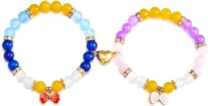 Caiyao Matching Couples Bracelets Friendship Bracelets Heart Stone Beads Colorful Bow Candy Distance Promise Bracelet for Best Friends Bff Couples Valentine's Day