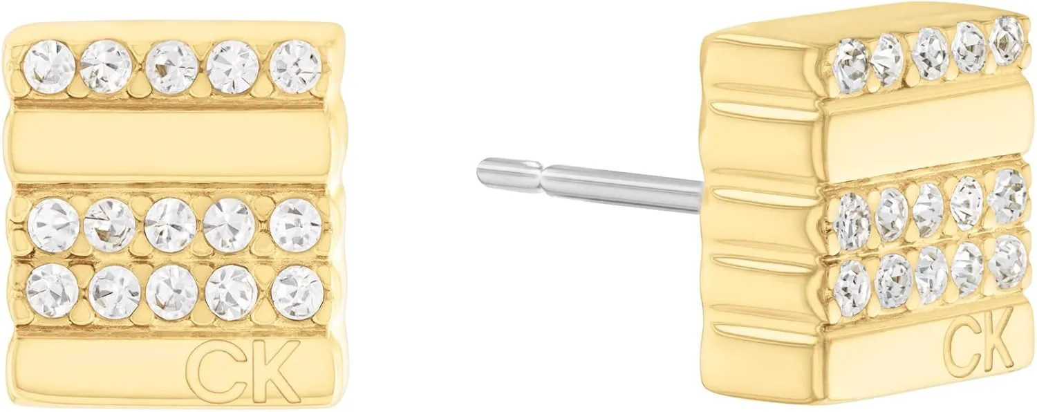 Calvin Klein Women's Stainless Steel and Crystal Stud Earrings: Subtle and Charming Geometric Design