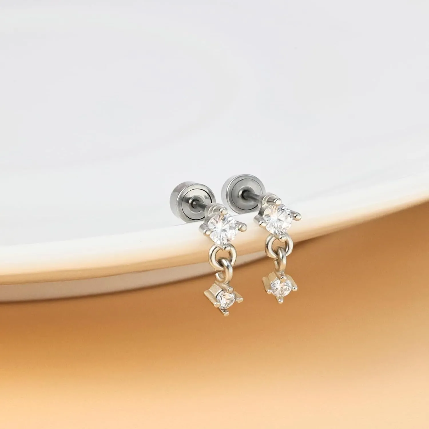Cartilage Earrings for Women, Push-in Threadless Falt Back Earrings 14KGold Plated Stud Earrings Dainty Small CZ Pearl Opal Hypoallergenic Surgical Steel Earrings for Helix Piercing