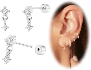 Cartilage Earrings for Women, Push-in Threadless Falt Back Earrings 14KGold Plated Stud Earrings Dainty Small CZ Pearl Opal Hypoallergenic Surgical Steel Earrings for Helix Piercing