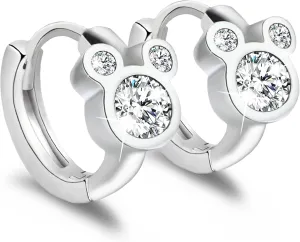 Cartilage Huggie Hoop Sparkling Mouse Earrings for Girls, Sterling Silver with 14K Gold Plated Cubic Zirconia Piercing CZ Cuff Dainty Earrings, Birthday Gift for Girl