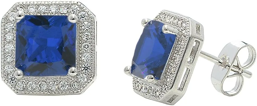 Cate & Chloe Londyn 18k Gold Plated Princess Cut CZ Halo Stud Earrings, Sparkling Cluster Stud Earring Set with Solitaire Princess Gemstone, Wedding Anniversary Jewelry