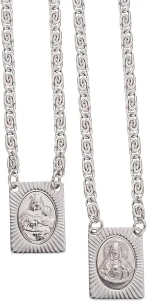 Catholica Shop Stainless Steel Chain and Medal Scapulars with Sacred Heart of Jesus & Our Lady of Mount Carmel Icons Catholic Devotional Religious Necklace for Women & Men - 14 Inch - Escapularios Catolicos