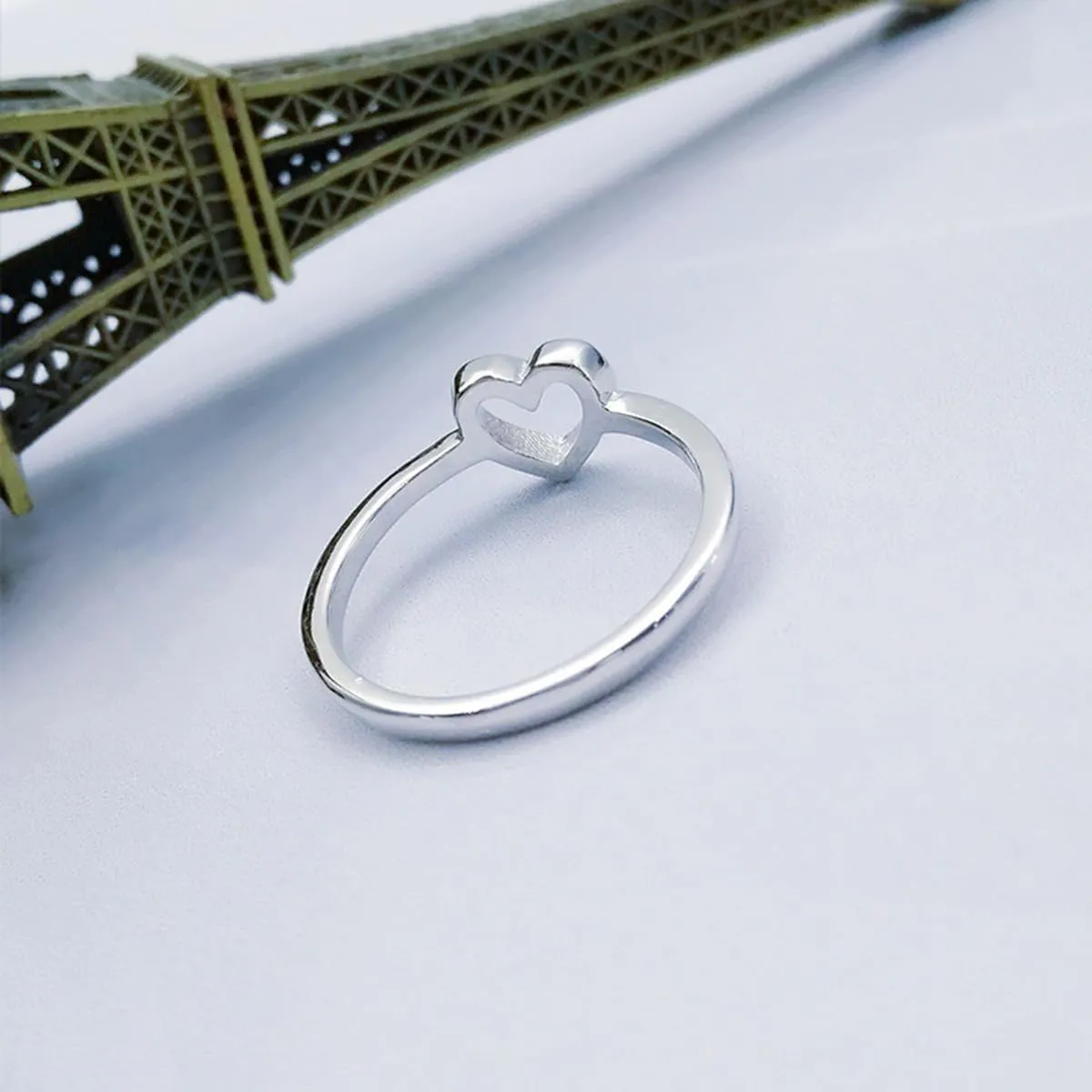 CCBFY Sterling Silver 925 Simple Minimalist Heart Finger Rings for Women Wedding Engagement Statement Jewelry Size 4-13