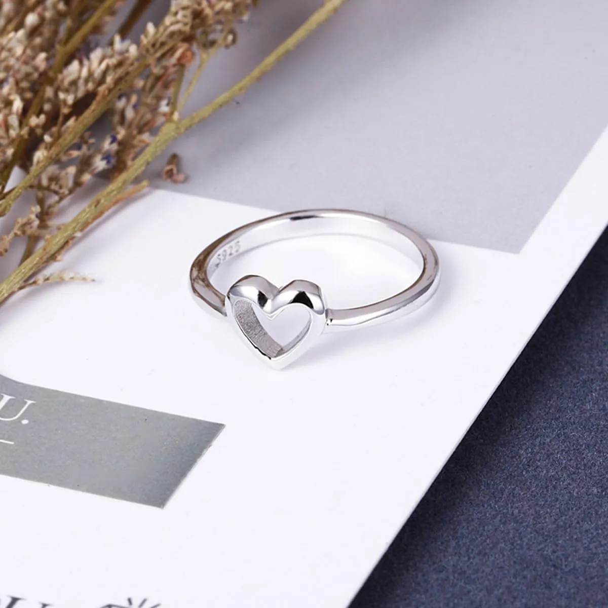 CCBFY Sterling Silver 925 Simple Minimalist Heart Finger Rings for Women Wedding Engagement Statement Jewelry Size 4-13