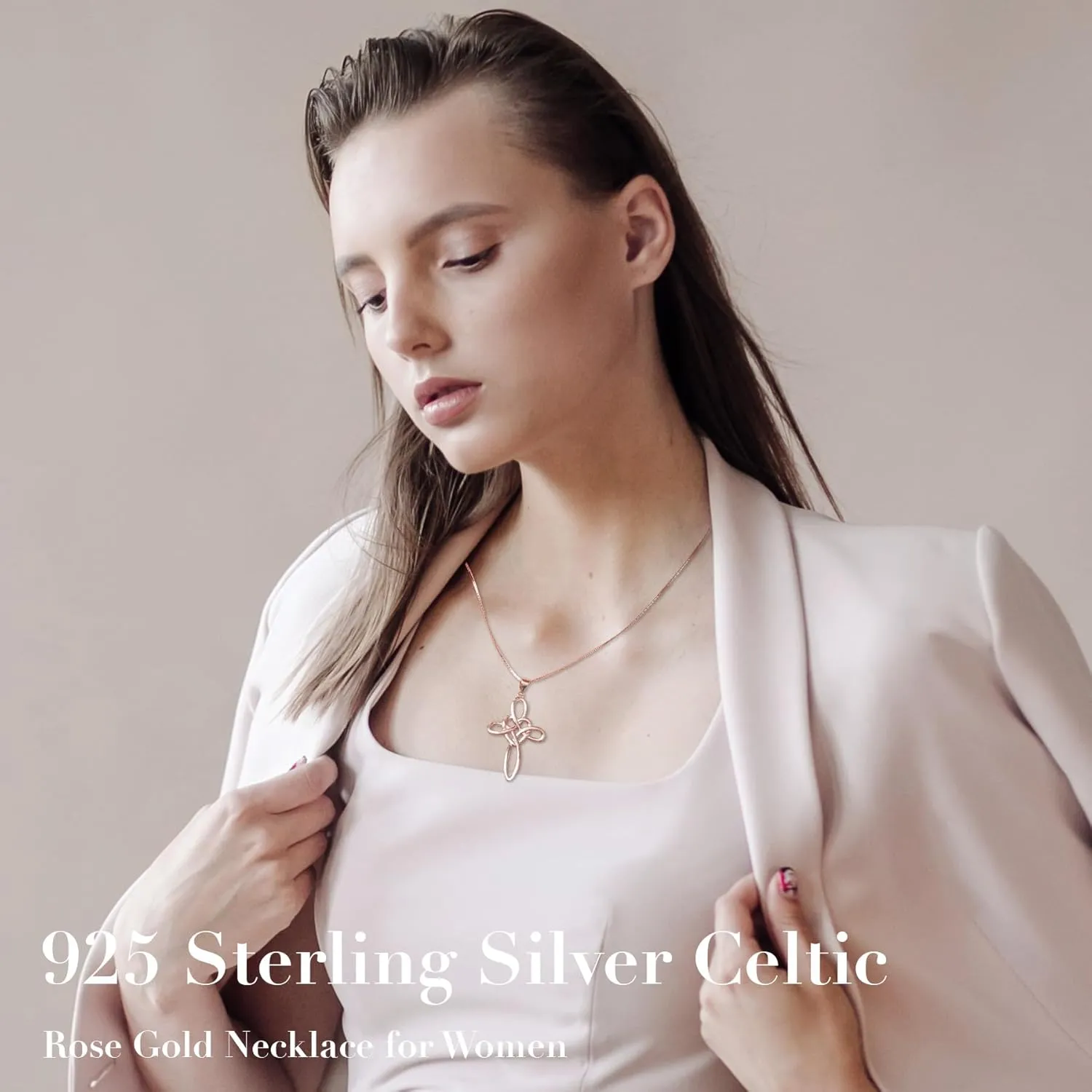 Celtic Cross Necklace Women 925 Sterling Silver Celtic Knot Infinity Love Heart Pendant Necklace for Women Irish Celtic Jewelry Gift for Birthday Christmas