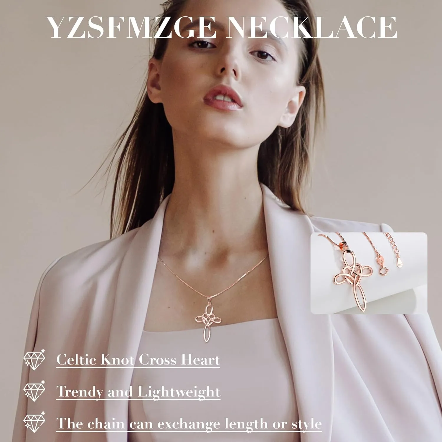 Celtic Cross Necklace Women 925 Sterling Silver Celtic Knot Infinity Love Heart Pendant Necklace for Women Irish Celtic Jewelry Gift for Birthday Christmas