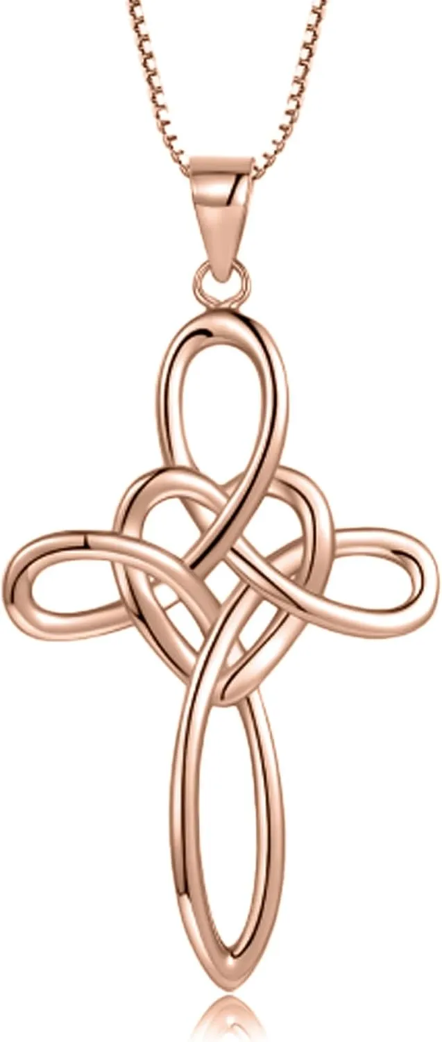 Celtic Cross Necklace Women 925 Sterling Silver Celtic Knot Infinity Love Heart Pendant Necklace for Women Irish Celtic Jewelry Gift for Birthday Christmas