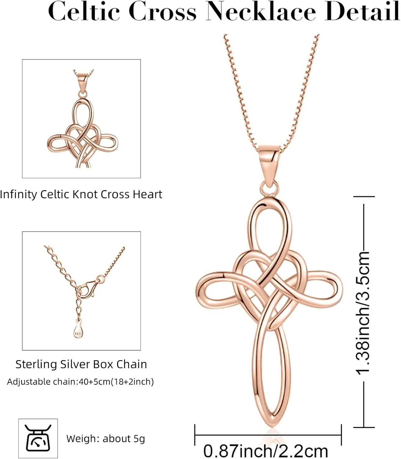 Celtic Cross Necklace Women 925 Sterling Silver Celtic Knot Infinity Love Heart Pendant Necklace for Women Irish Celtic Jewelry Gift for Birthday Christmas
