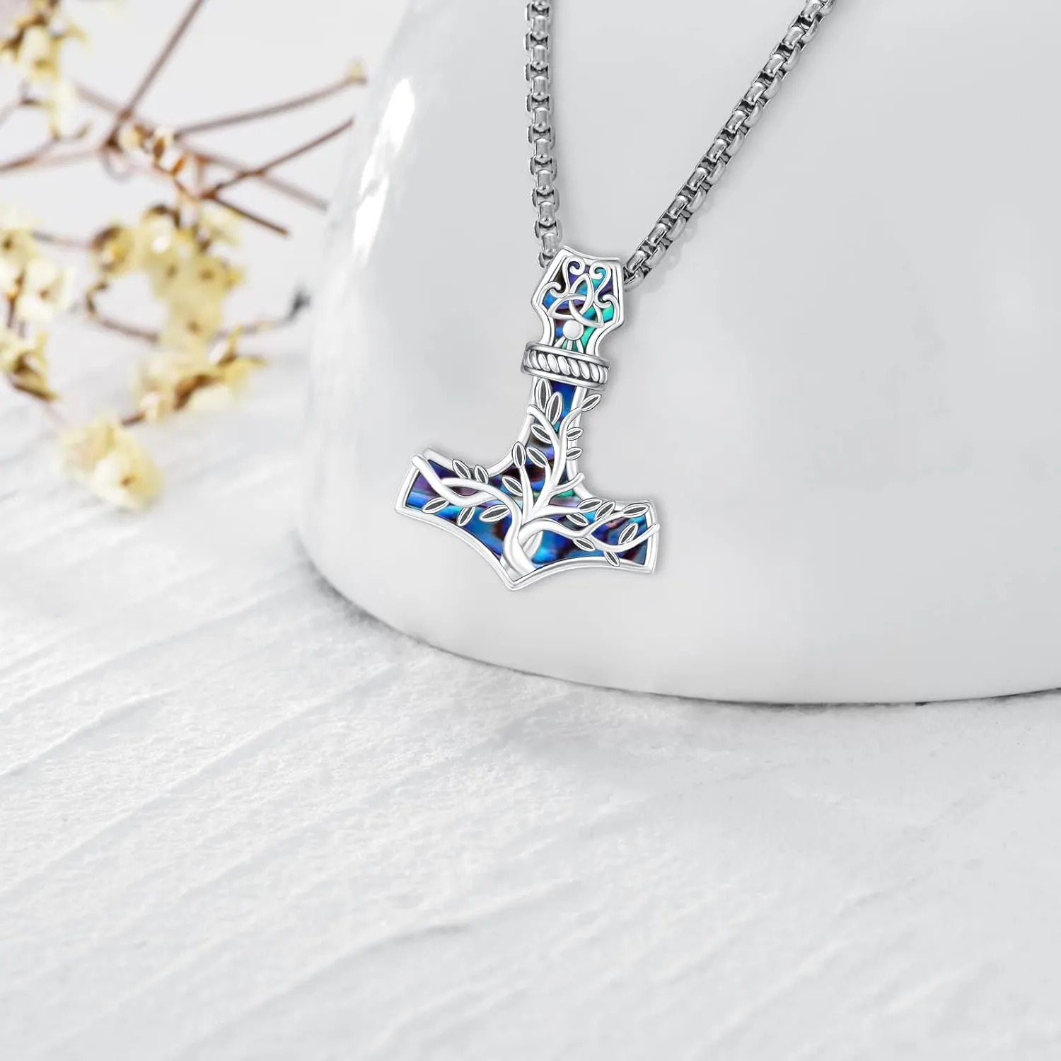 Celtic Cross Tree of Life Necklace for Women Sterling Silver Thor Hammer Tree of Life Pendant Irish Knot Cross Amulet Tree of Life Jewelry