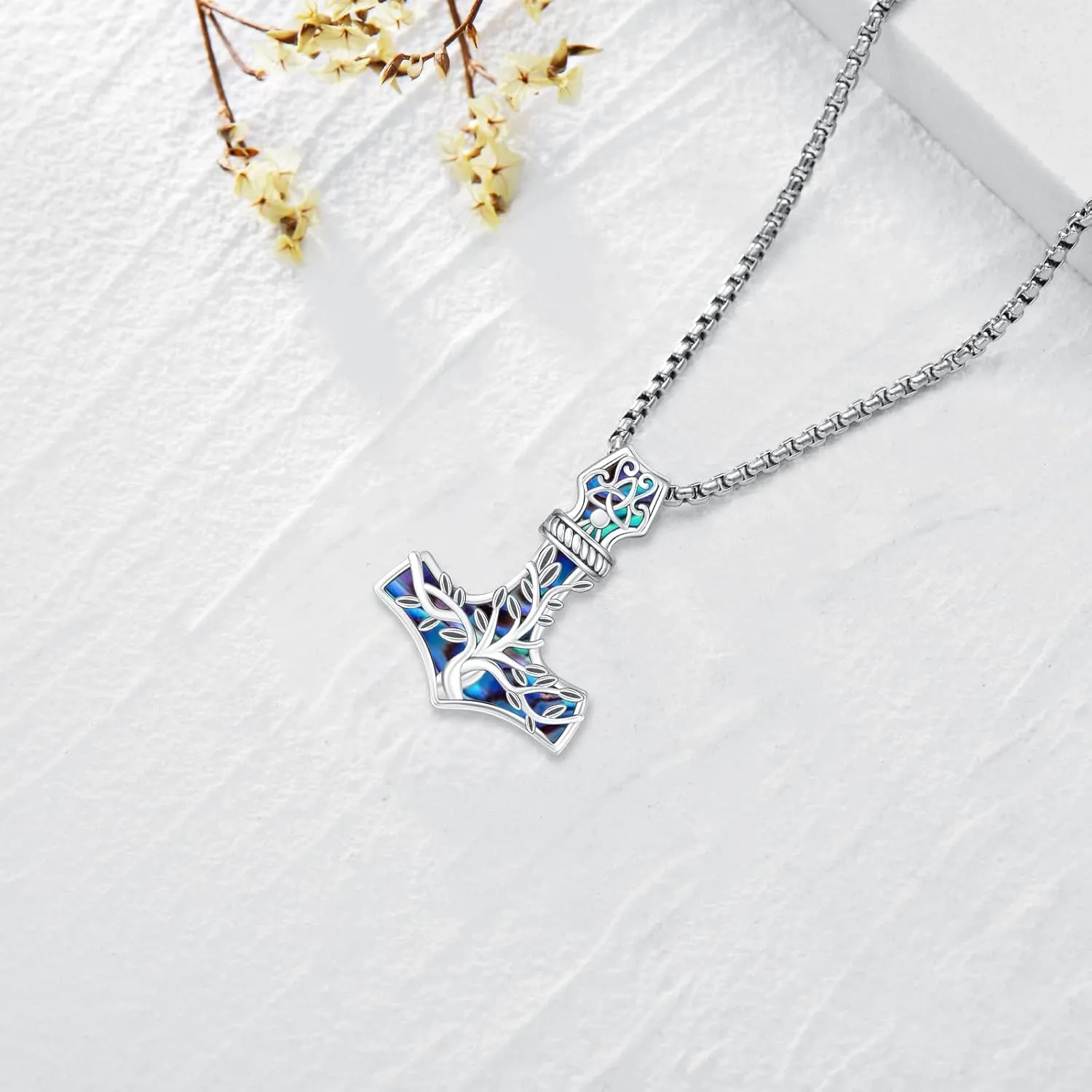 Celtic Cross Tree of Life Necklace for Women Sterling Silver Thor Hammer Tree of Life Pendant Irish Knot Cross Amulet Tree of Life Jewelry