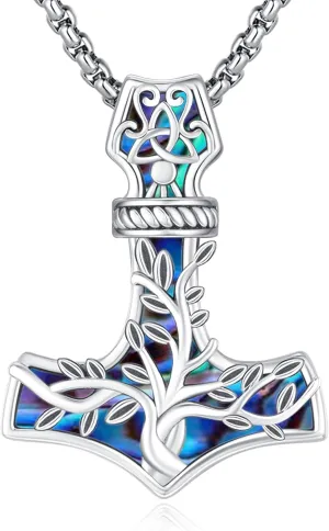 Celtic Cross Tree of Life Necklace for Women Sterling Silver Thor Hammer Tree of Life Pendant Irish Knot Cross Amulet Tree of Life Jewelry